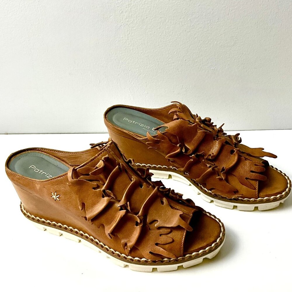 Patrizia Bonfanti Masami Leaf Leather Mule Sandals Brown EU38 Italy